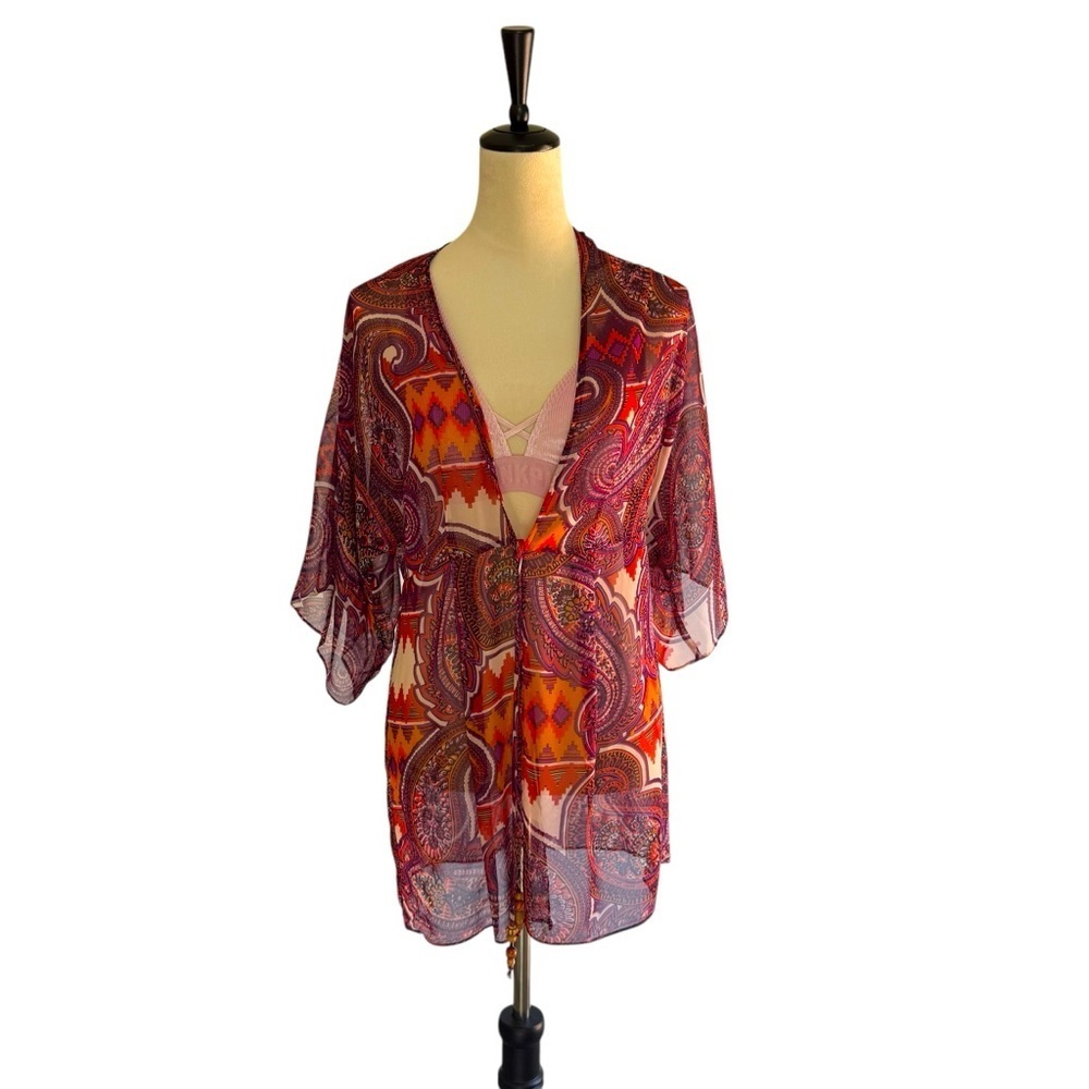 Cabi Epic Tunic Style 841 Tie Front‎ Paisley Kimono Topper Cover Up Size Medium